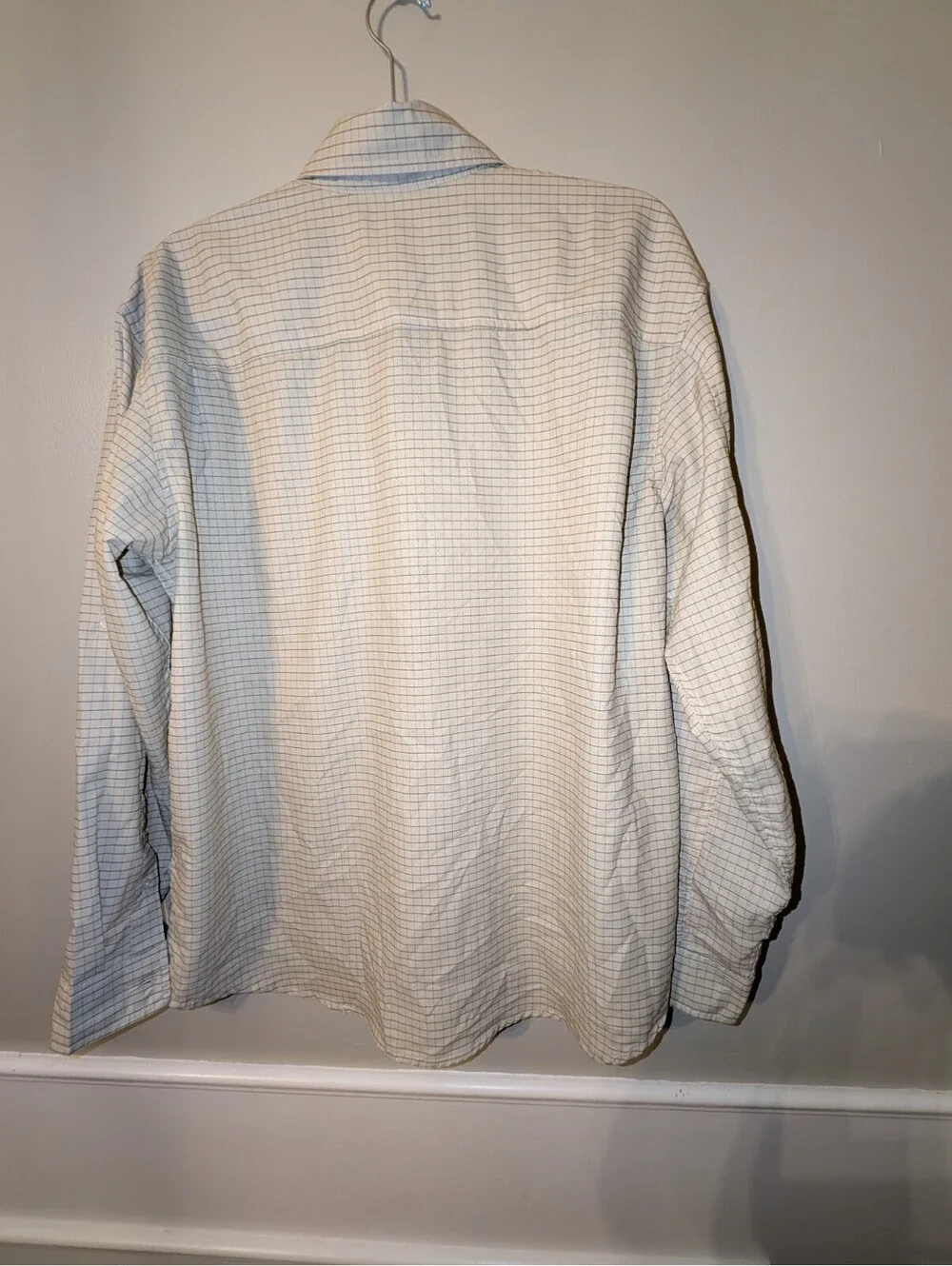 Huk Mens Long Sleeve Button Down Shirt Beige Check Button Front Pocket Size L